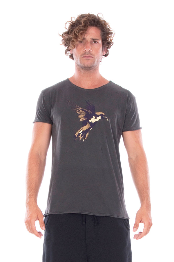 Gold Raven - Round Neck - Cut Off - Tshirt - Colour Anthracite and Short Pants- Colour Black 2
