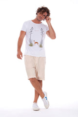 Island Mood - Round Neck - Cut Off - Tshirt - Colour White and Raven Shorts - Colour Sand 1