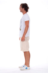 Island Mood - Round Neck - Cut Off - Tshirt - Colour White and Raven Shorts - Colour Sand 3