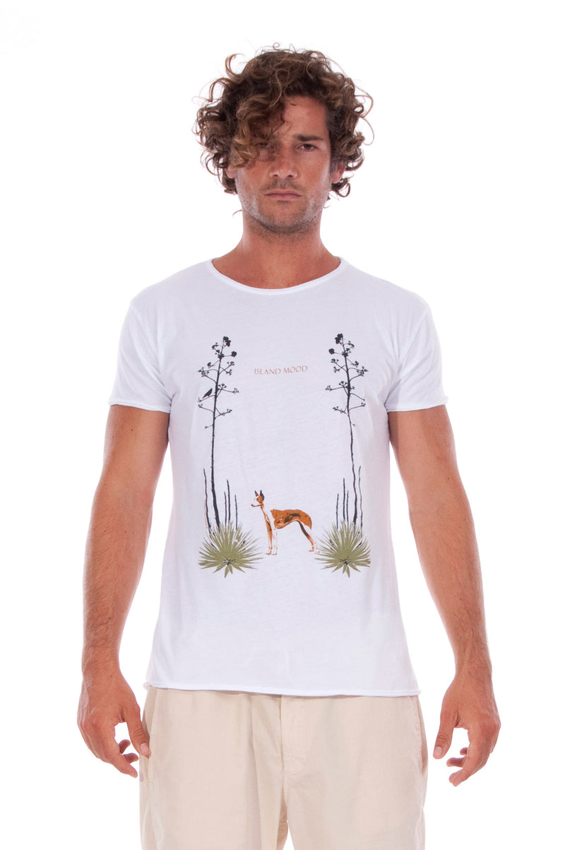 Island Mood - Round Neck - Cut Off - Tshirt - Colour White and Raven Shorts - Colour Sand 2