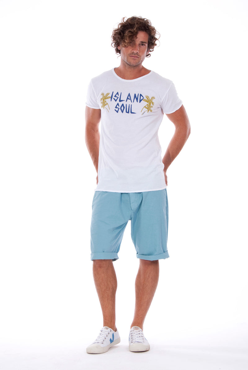 Island Soul - Round Neck - Cut Off - Tshirt - Colour White and Raven Shorts - Colour Blue 1