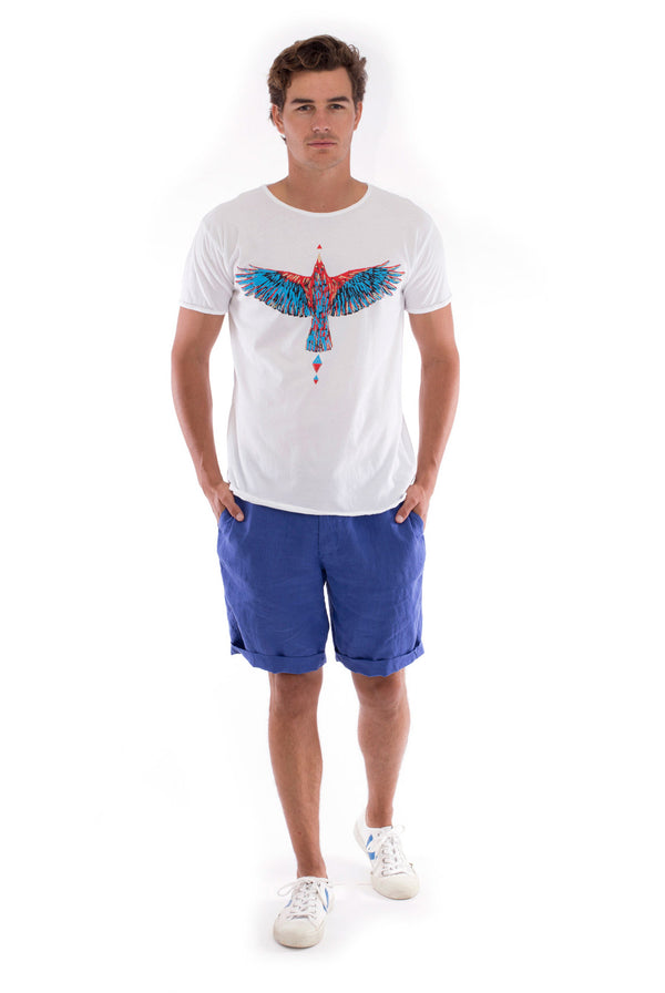 Raven - Round Neck - Cut Off - Tshirt- Colour White and Capri shorts - Colour Blue -1