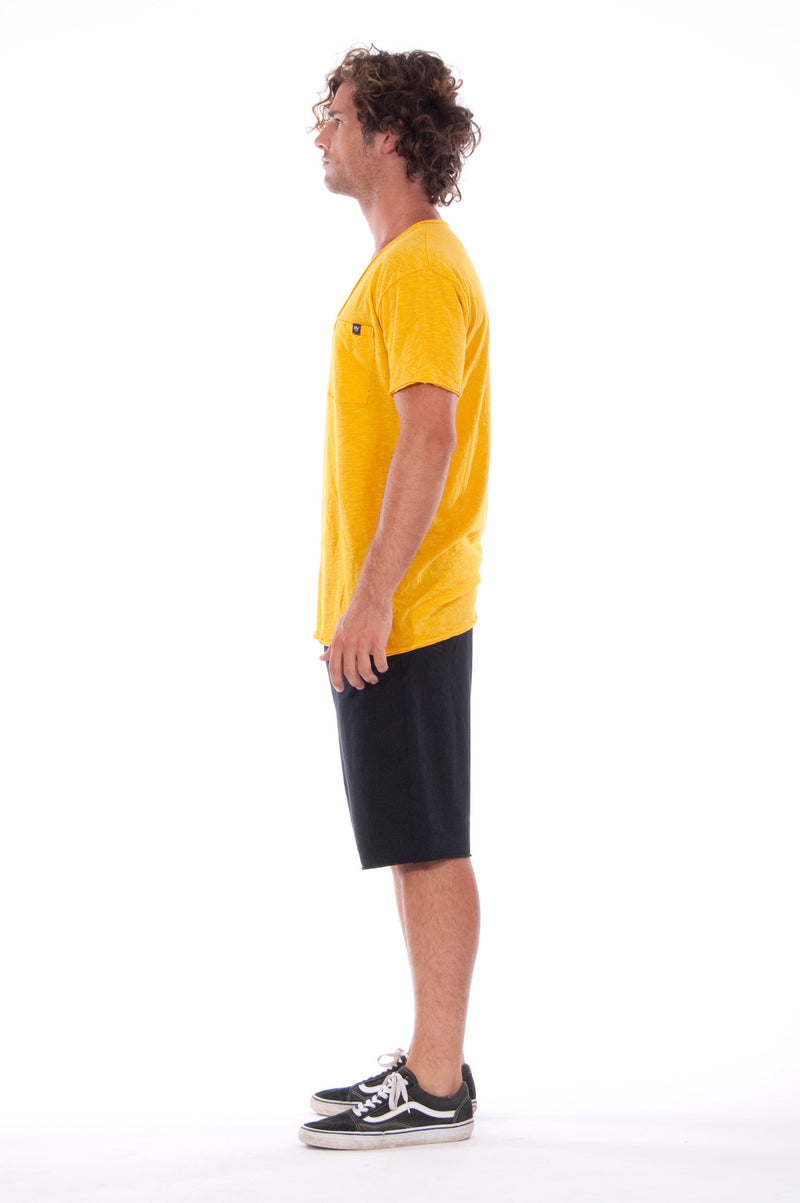 V neck - Tshirt - Cut Off - with pocket - Colour Yellow and sShort Pants - Colour Black -3