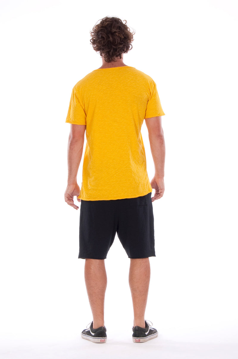 V neck - Tshirt - Cut Off - with pocket - Colour Yellow and sShort Pants - Colour Black -4