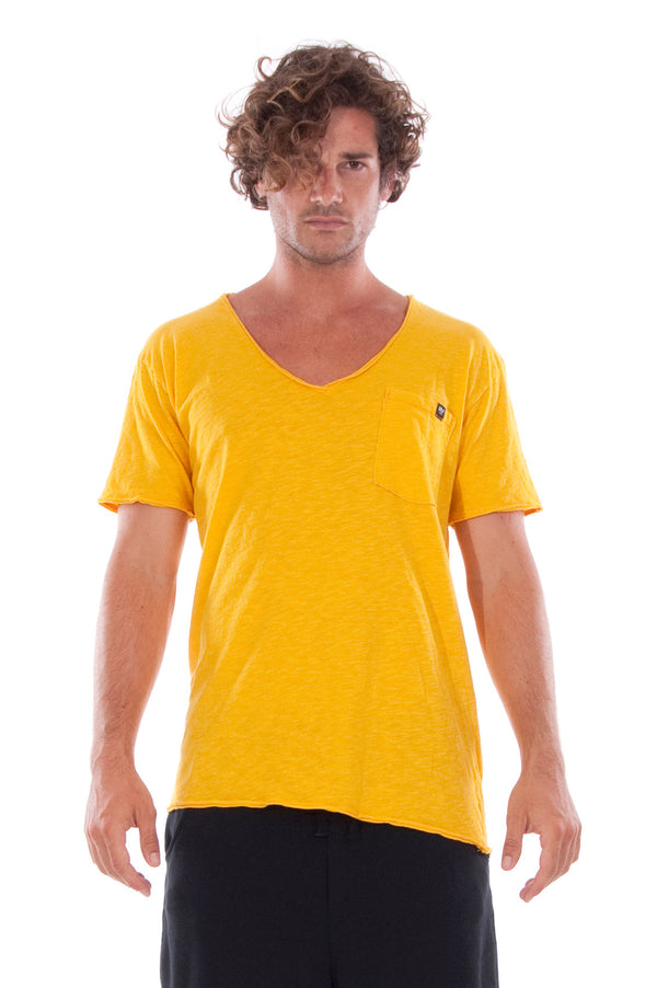 V neck - Tshirt - Cut Off - with pocket - Colour Yellow and sShort Pants - Colour Black -2