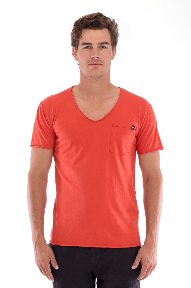 V Neck - Cut Off - Tshirt - with Pocket - Colour Terracotta and Capri Shorts - Colour Black 2