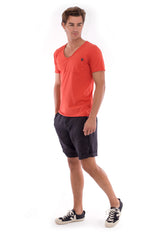 V Neck - Cut Off - Tshirt - with Pocket - Colour Terracotta and Capri Shorts - Colour Black 1