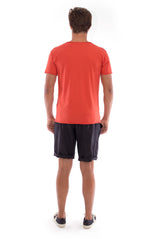 V Neck - Cut Off - Tshirt - with Pocket - Colour Terracotta and Capri Shorts - Colour Black 4