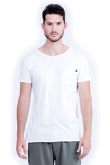 Round Neck - Tshirt - Cut Off - with pocket - Colour White - Ravens View -2
