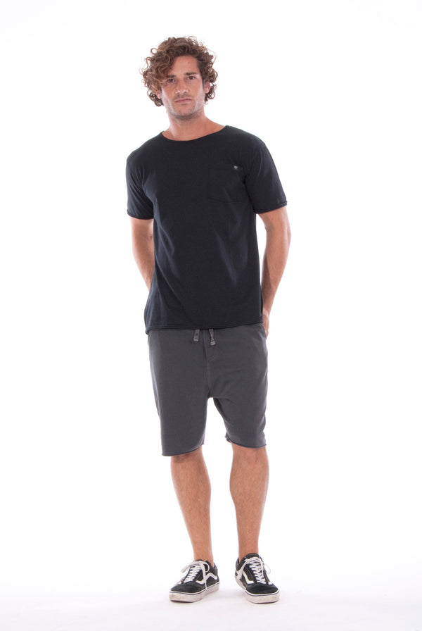 Round Neck - Tshirt - Cut Off - with pocket - Colour Black and Short Pants - Colour Anthracite -1