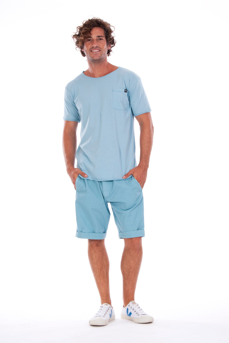 Round Neck - Tshirt - Cut Off - with pocket - Colour Blue and Raven shorts - Colour Blue -1