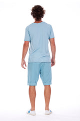 Round Neck - Tshirt - Cut Off - with pocket - Colour Blue and Raven shorts - Colour Blue -4