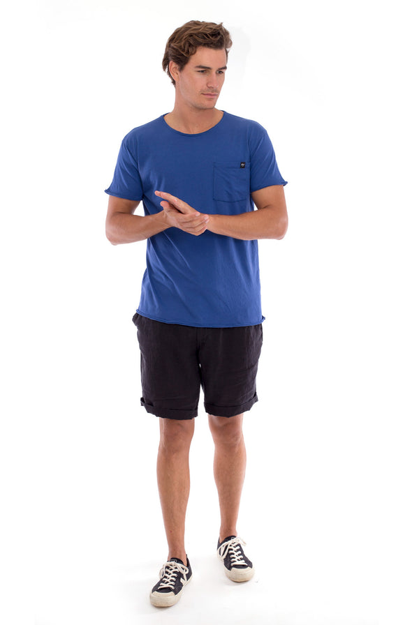  Round Neck - Cut Off - Tshirt - With Pocket - Colour Blue and Capri shorts - Colour Black -1