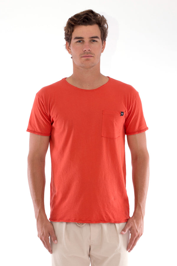  Round Neck - Cut Off - Tshirt - With Pocket - Colour Terracotta and Monaco Pants - Colour Sand 2
