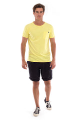  Round Neck - Cut Off - Tshirt - With Pocket - Colour Yellow and Capri shorts - Colour Black -1