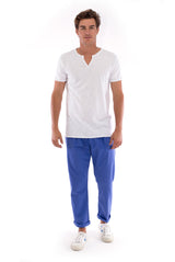 Eros Tee - Cut Off - Open Neck - Tshirt - Colour white and Monaco Pants - Colour Blue 2