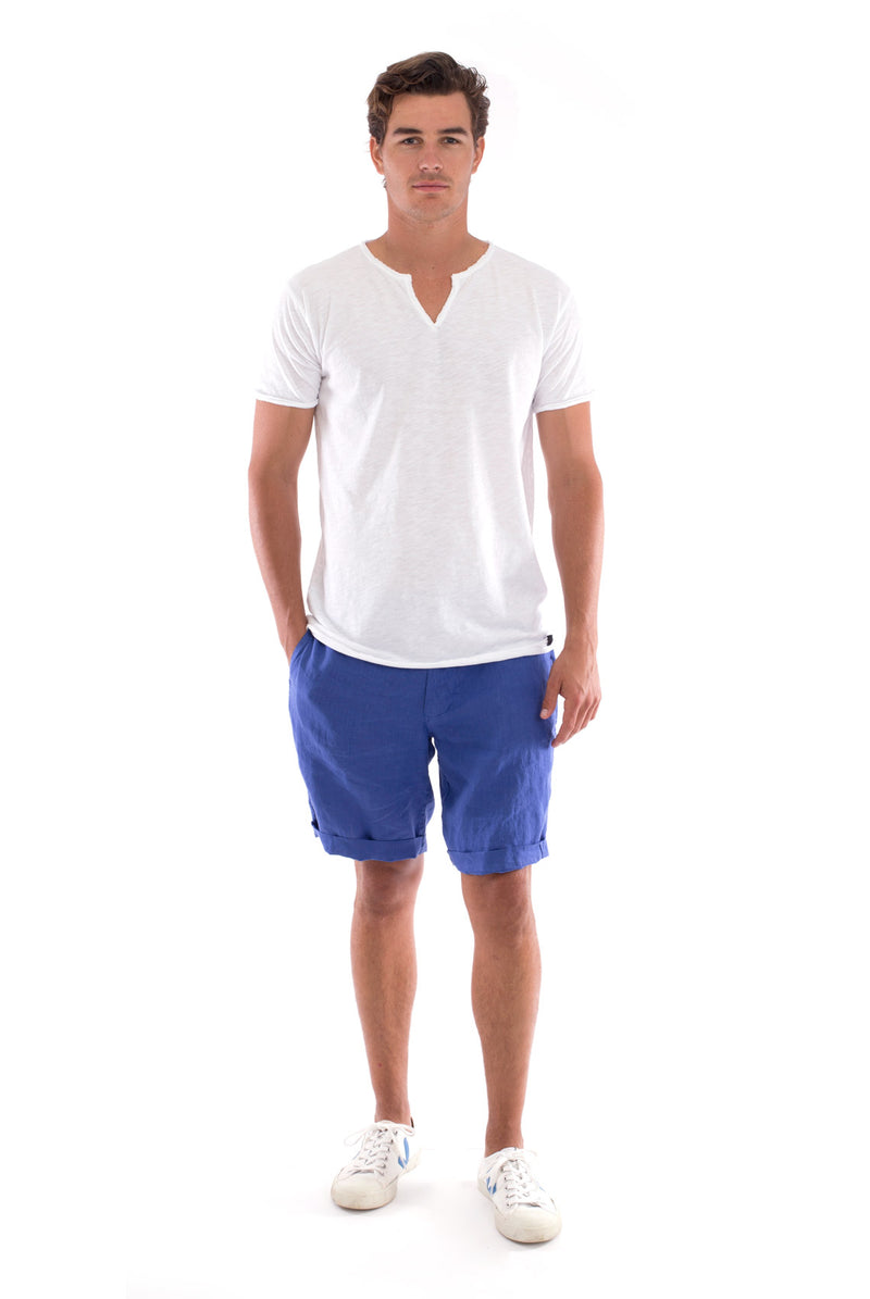 Eros Tee - Cut Off - Open Neck - Tshirt - Colour White and Capri shorts - Colour Blue