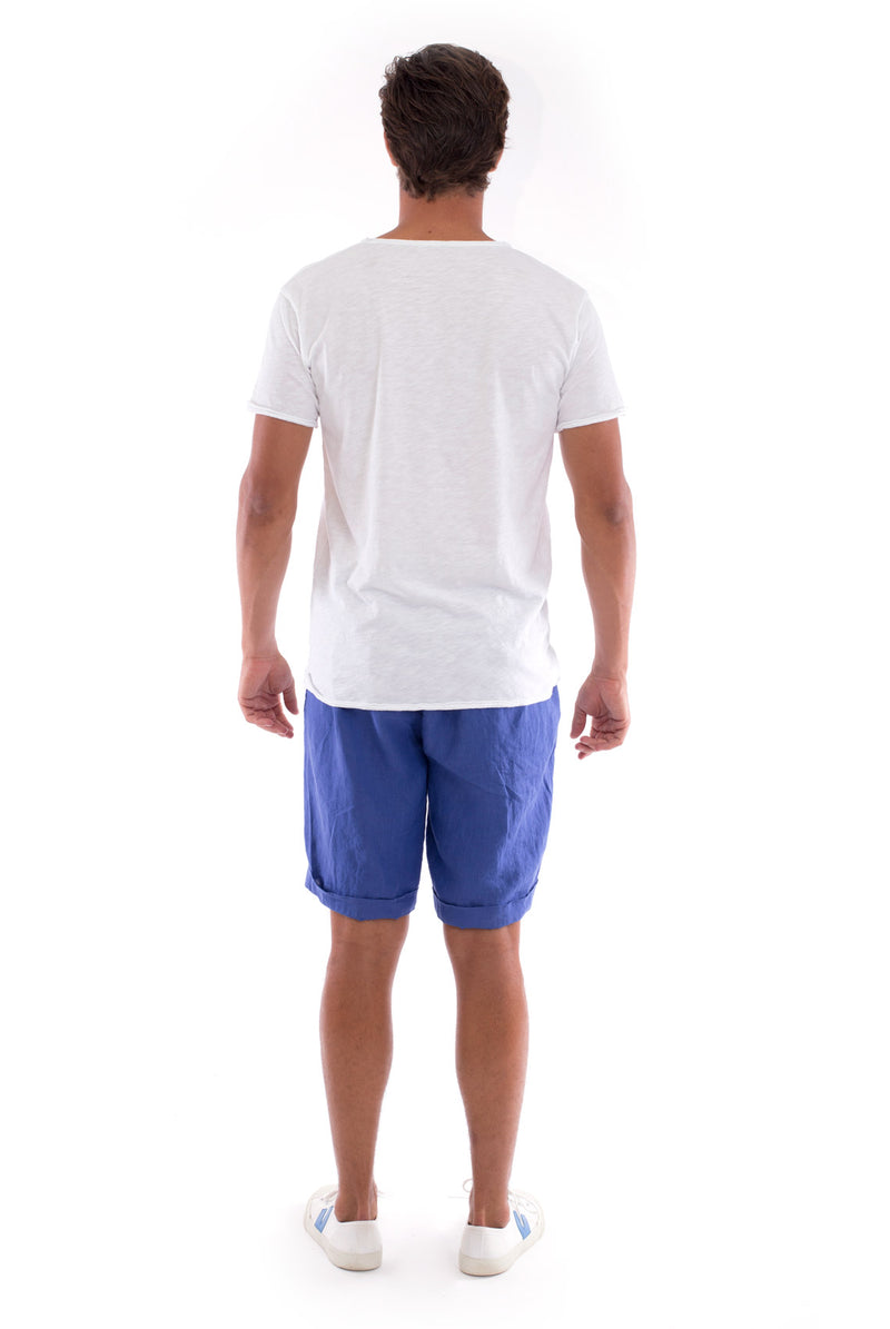 Eros Tee - Cut Off - Open Neck - Tshirt - Colour White and Capri shorts - Colour Blue 3