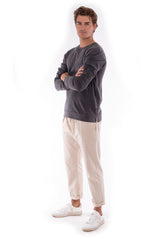 Monaco Pants - Draw Cord Waist - Colour Sand and Salinas Sweatshirt - Colour Anthracite