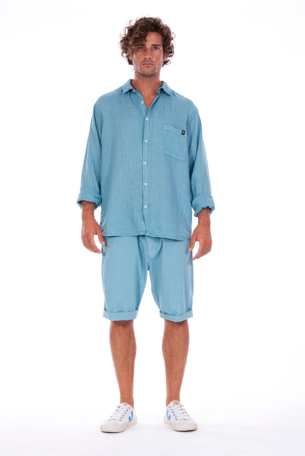 Lennon - Loose Fit - Linen Shirt -Colour Blue and Raven shorts - Colour Blue - 1