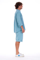 Lennon - Loose Fit - Linen Shirt -Colour Blue and Raven shorts - Colour Blue - 5