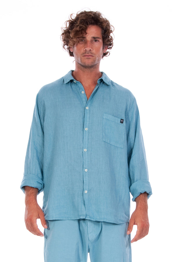 Lennon - Loose Fit - Linen Shirt -Colour Blue and Raven shorts - Colour Blue - 2