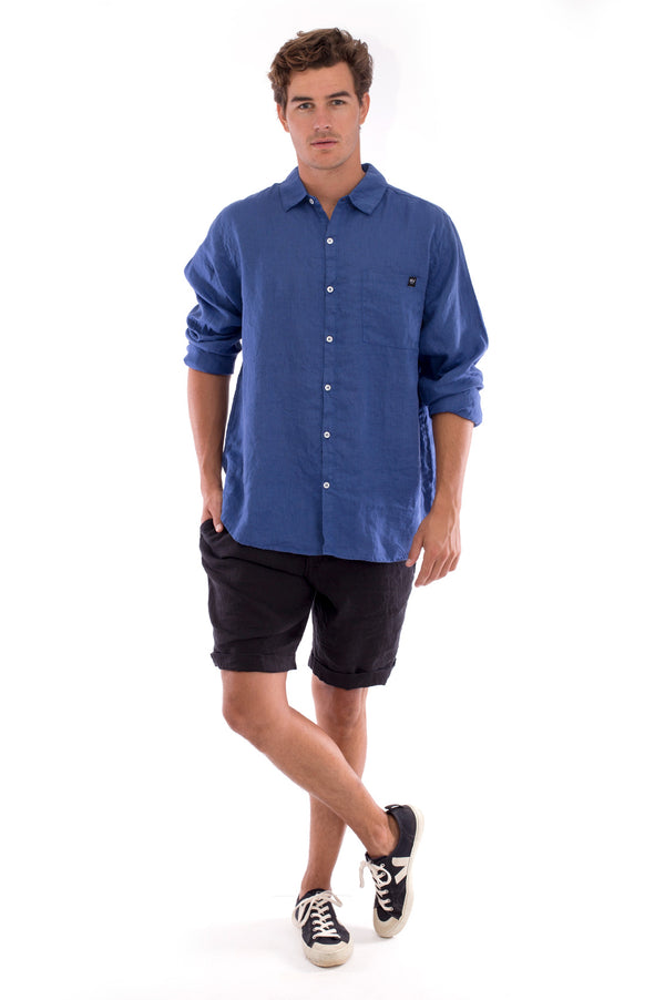 Lennon - Linen Shirt - Colour Blue and Capri Shorts - Colour Black 1
