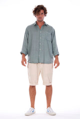 Lennon - Loose Fit - Linen Shirt -Colour Green and Raven shorts - Colour Sand - 1