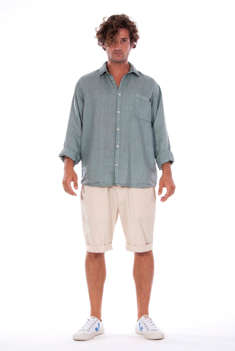 Lennon - Loose Fit - Linen Shirt -Colour Green and Raven shorts - Colour Sand - 1