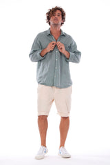 Lennon - Loose Fit - Linen Shirt -Colour Green and Raven shorts - Colour Sand - 5