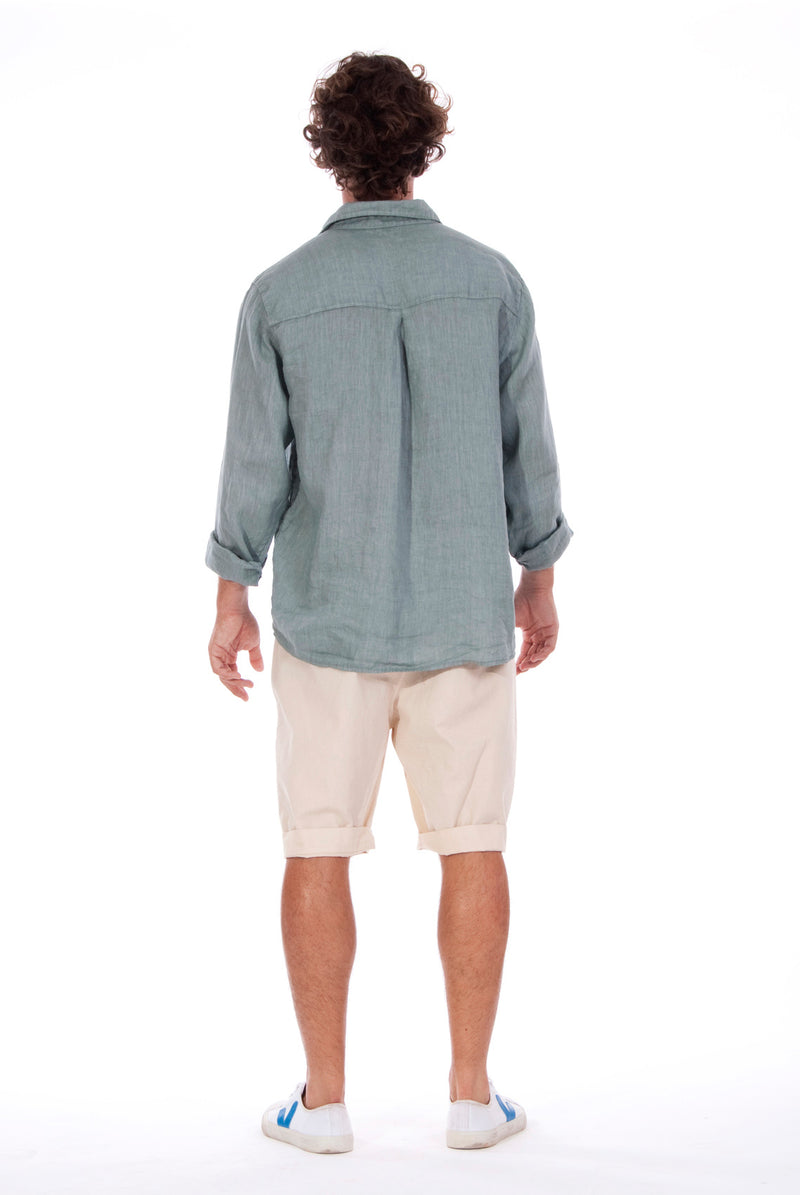 Lennon - Loose Fit - Linen Shirt -Colour Green and Raven shorts - Colour Sand - 3