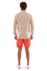 Raven - Shorts - Draw Cord Waist - Colour Terracotta and Phoenix Shirt - Colour Sand 3