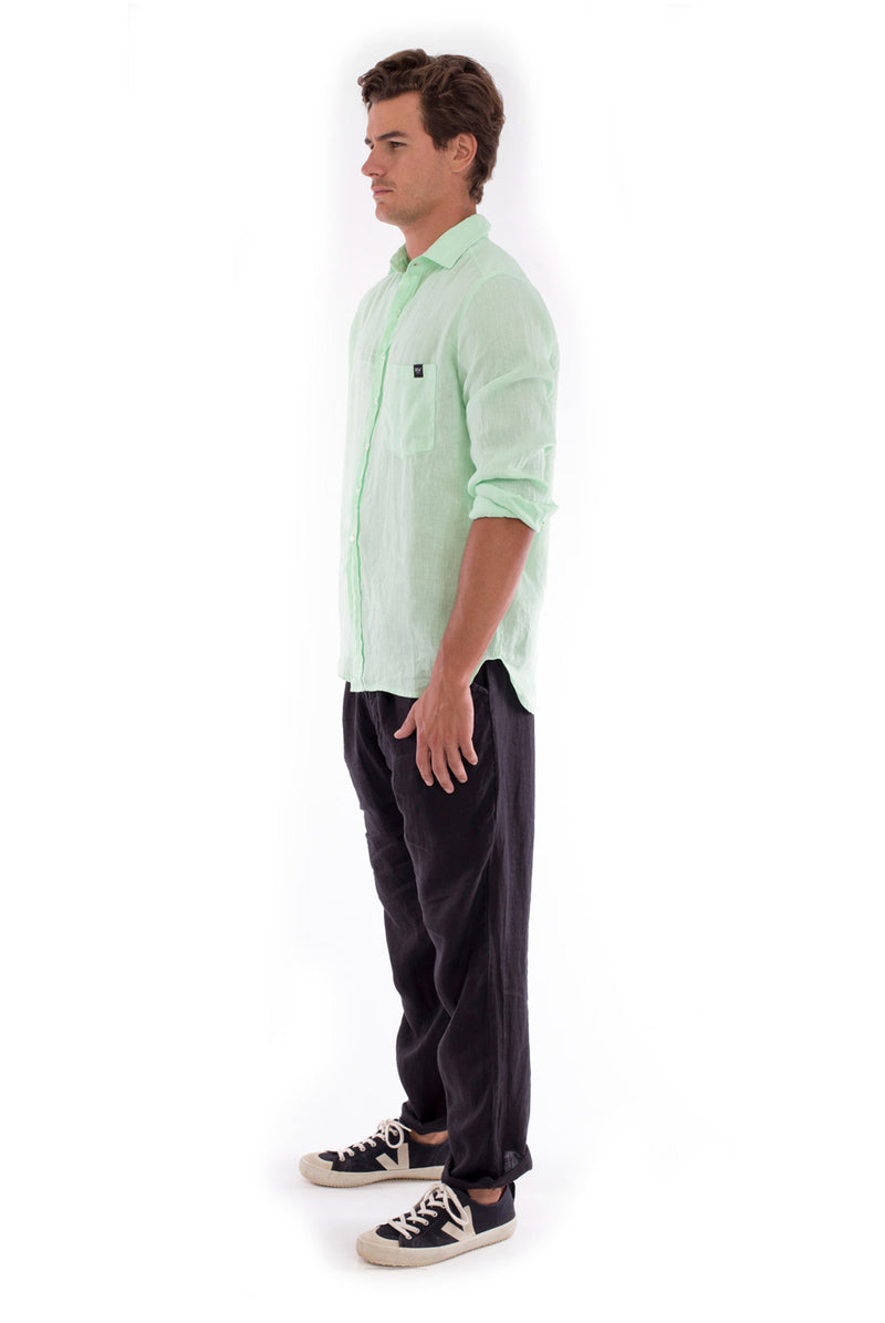 Positano - Linen Pants - Colour Black and James Shirt - Colour Mint