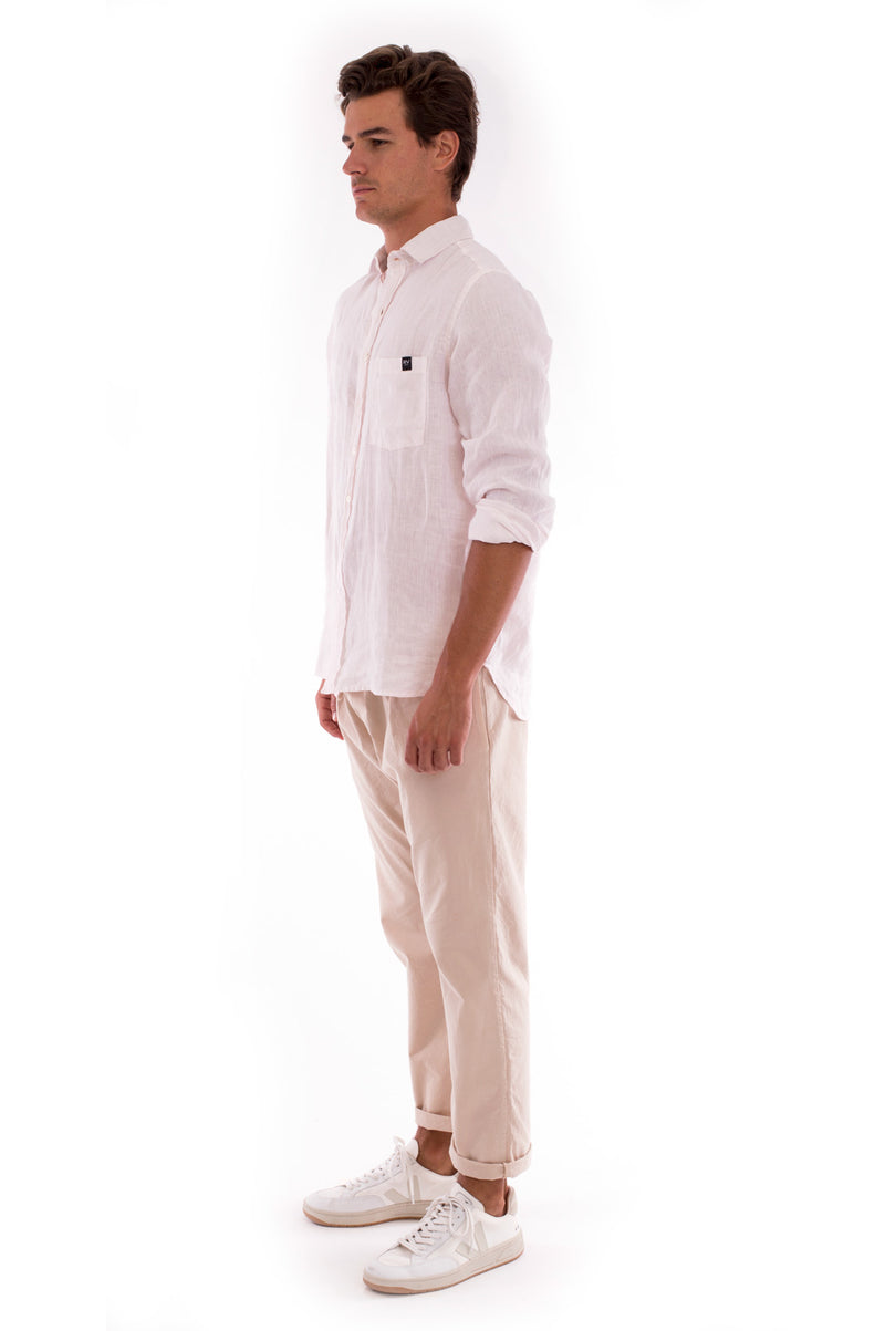 Monaco Pants - Draw Cord Waist - Colour Sand and James Shirt - Colour Rose