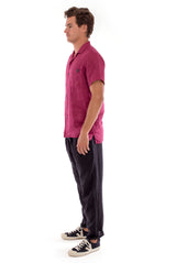 Marlon - Short Sleeve - Linen Shirt - Colour Garnet and Positano Pants - Colour Black 3