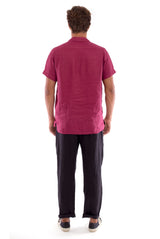 Marlon - Short Sleeve - Linen Shirt - Colour Garnet and Positano Pants - Colour Black 4