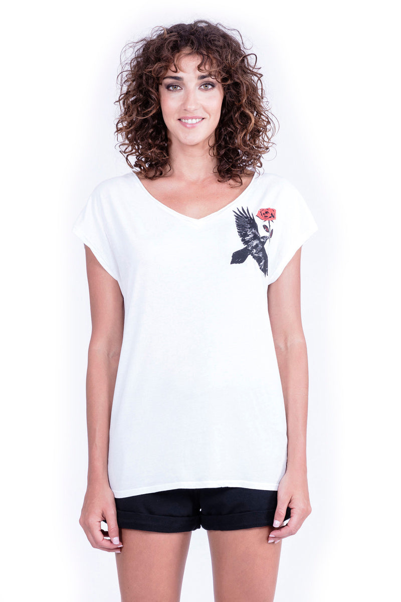 Raven & Rose - V Neck - Loose Fit - Top - Colour White - Ravens View - 2