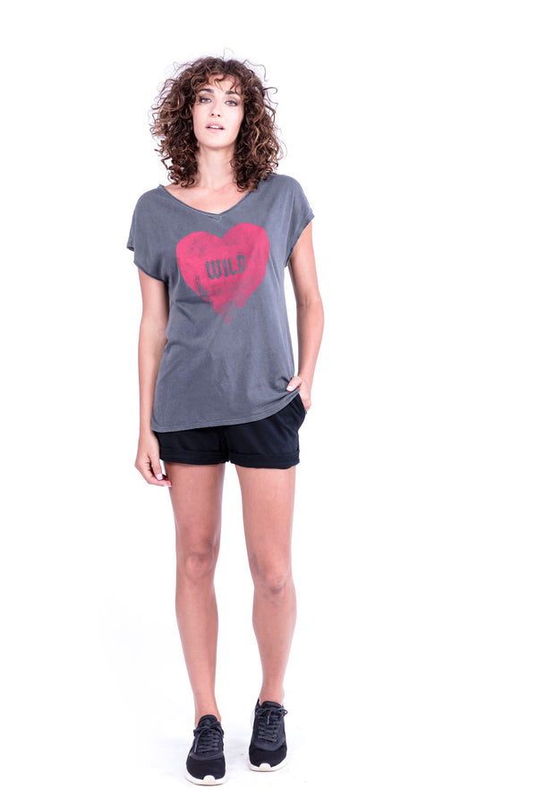 Wild Heart - V Neck - Loose Fit - Top - Colour Antracite - Ravens View - 1