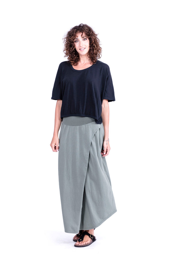 Pareo Skirt - Colour Khaki and square Top - Colour Black - RV by Elisa F 