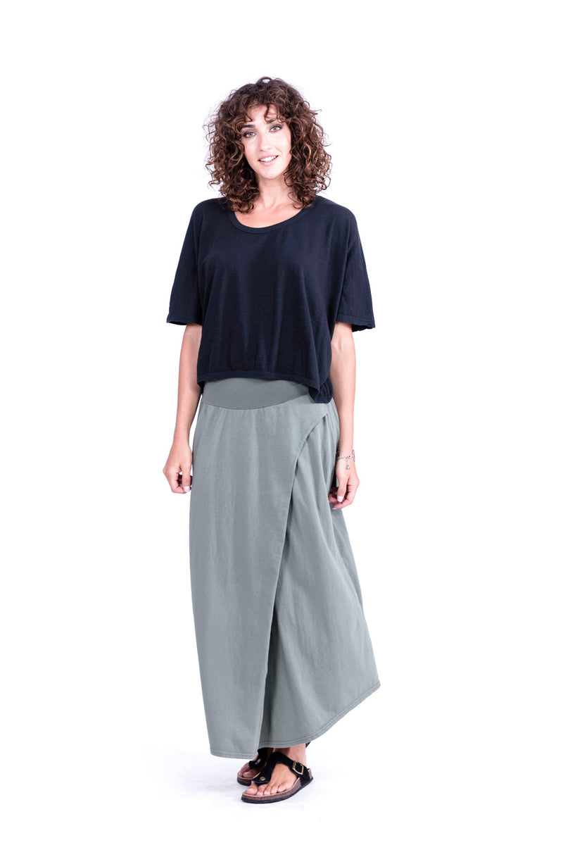 Pareo Skirt - Colour Khaki and square Top - Colour Black - RV by Elisa F 
