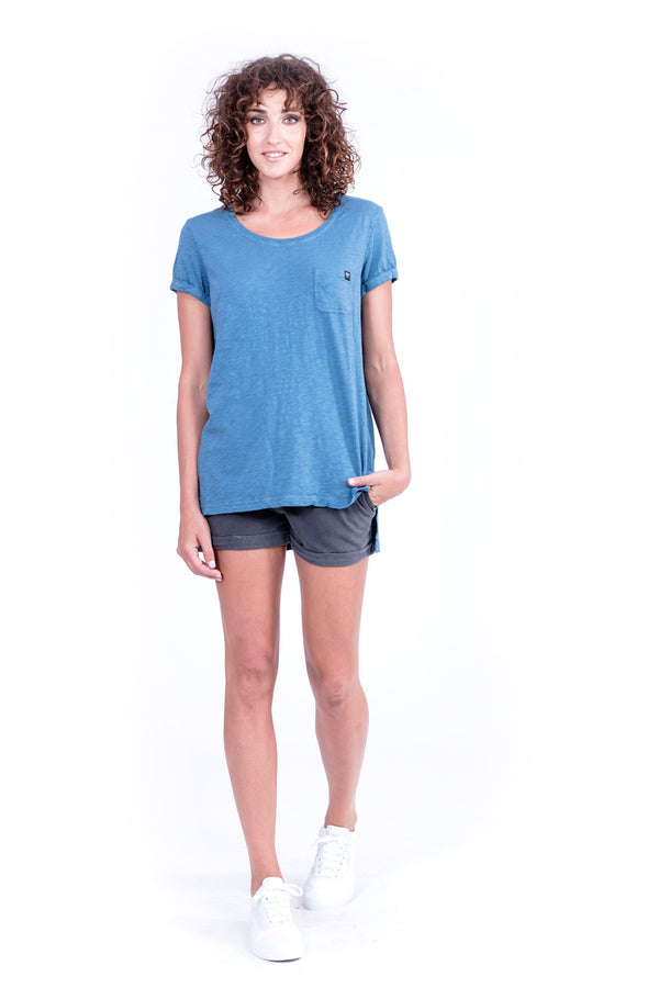 Top - Round Neck with Pocket - Colour Blue - 1