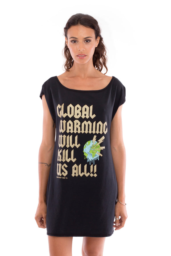 Global warming will… - Loose Fit - Boat Neck - Dress - Colour Black 2