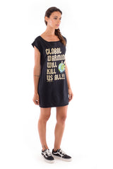 Global warming will… - Loose Fit - Boat Neck - Dress - Colour Black 3