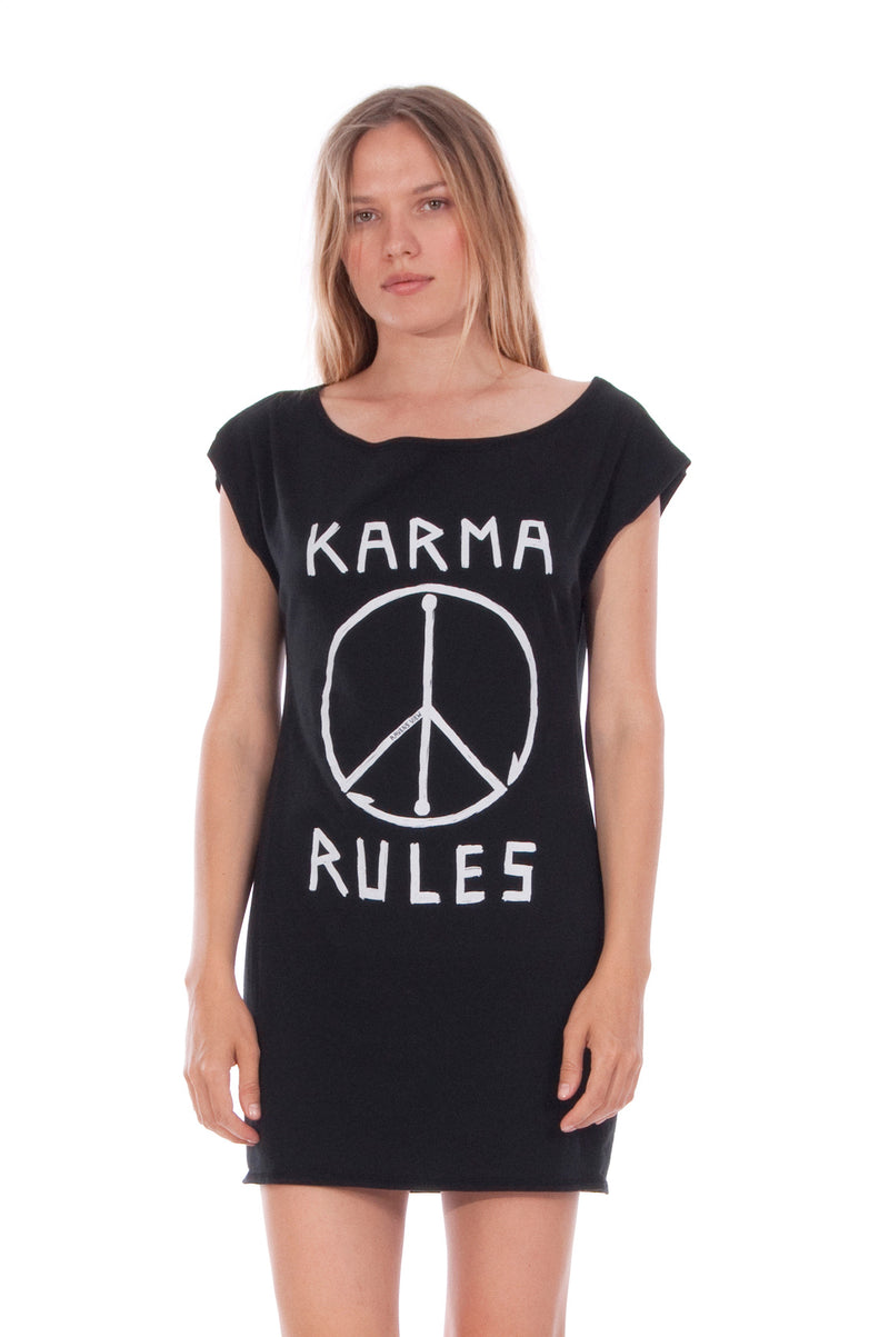 Karma Rules - Loose Fit - Boat Neck - Dress - Colour Black - 2