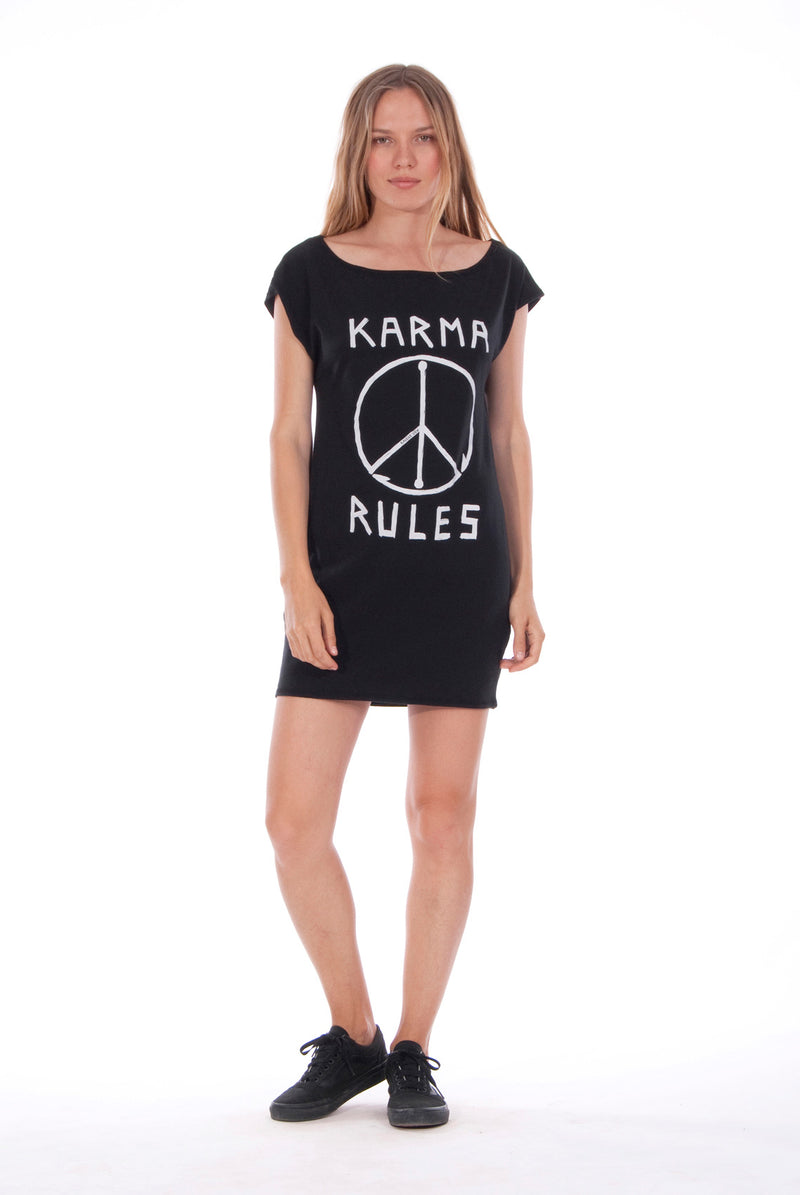 Karma Rules - Loose Fit - Boat Neck - Dress - Colour Black - 1