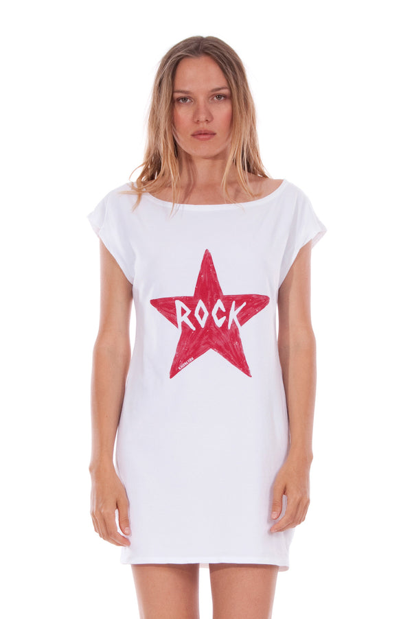 Rock Star - Loose Fit - Boat Neck - Dress - Colour White - 2