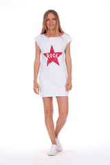 Rock Star - Loose Fit - Boat Neck - Dress - Colour White - 1