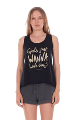 Girls just wanna - Sleeveless -Tank Top - Colour Black and Sunset Mini Shorts - Colour Anthracite 2