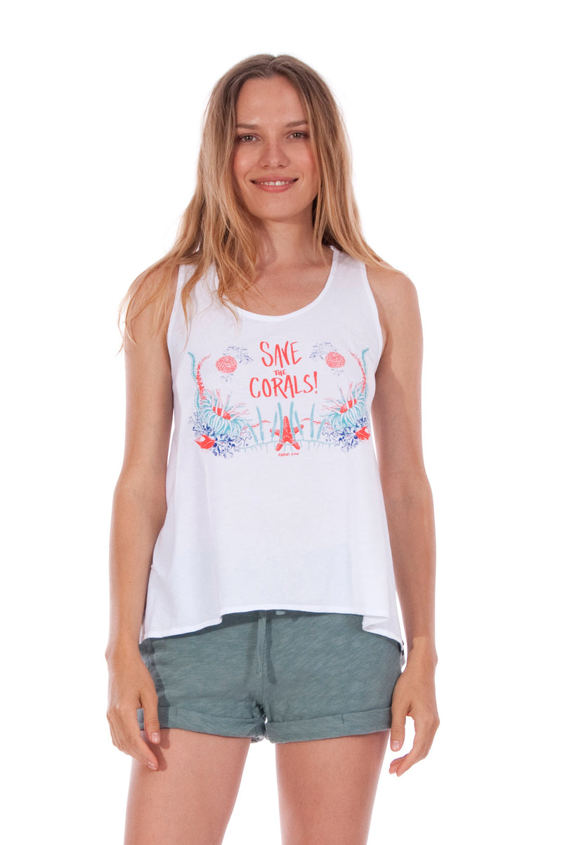 Save the corals - Sleeveless - Tank Top - Colour White and Sunset Mini Shorts - Colour Green 2