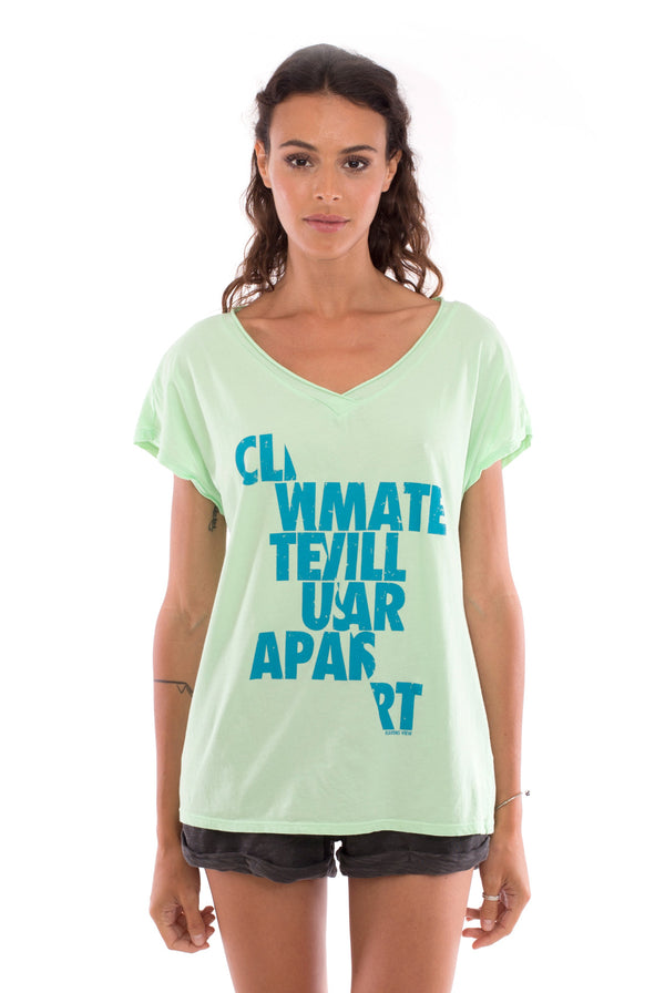Climate will tear us apart - V Neck - Loose Fit - Top - Colour Mint and sunset mini shorts - Colour Anthracite -2